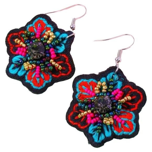 Jewelry - ⭕️ 3/$24 ⭕️ Colorful embroidered and beaded floral earrings / NWOT